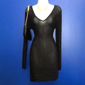 Sexy see through black studded cocktail dress